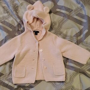 Baby GAP Pink Knit Hooded with Ears Pockets Button Front Cardigan 12-18 Months
